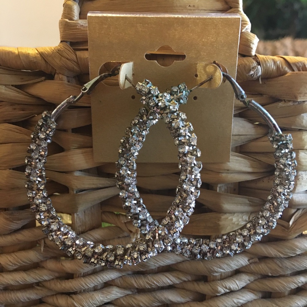 Vintage twisted rhinestone mesh large hoop earring
